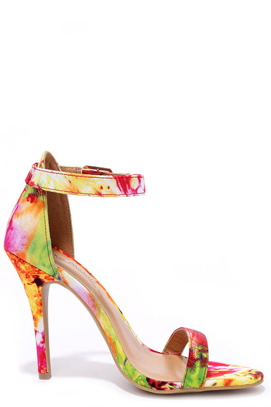 Red Print Heels - Ankle Strap Heels - Floral Print Heels - $28.00