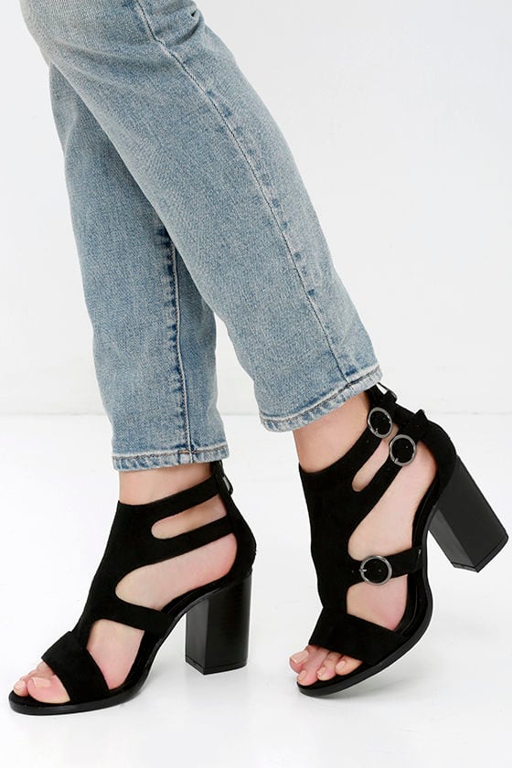 Cute Black Heels - Suede Heels - Cutout Heels - $39.00