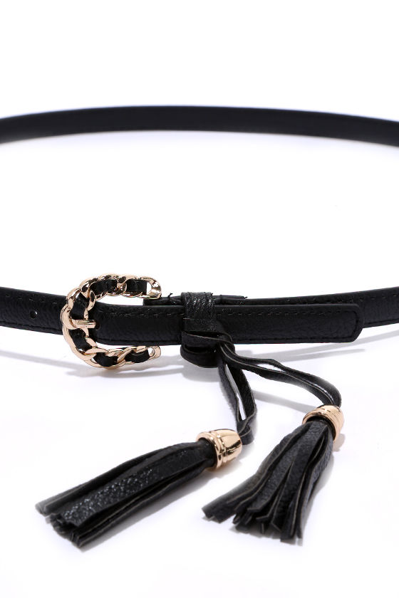 Cute Black Belt Tassel Belt Vegan Leather Belt 11.00