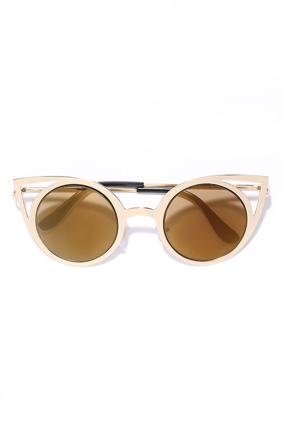 Gold Sunglasses - Round Sunglasses - Cat-Eye Sunglasses - $14.00