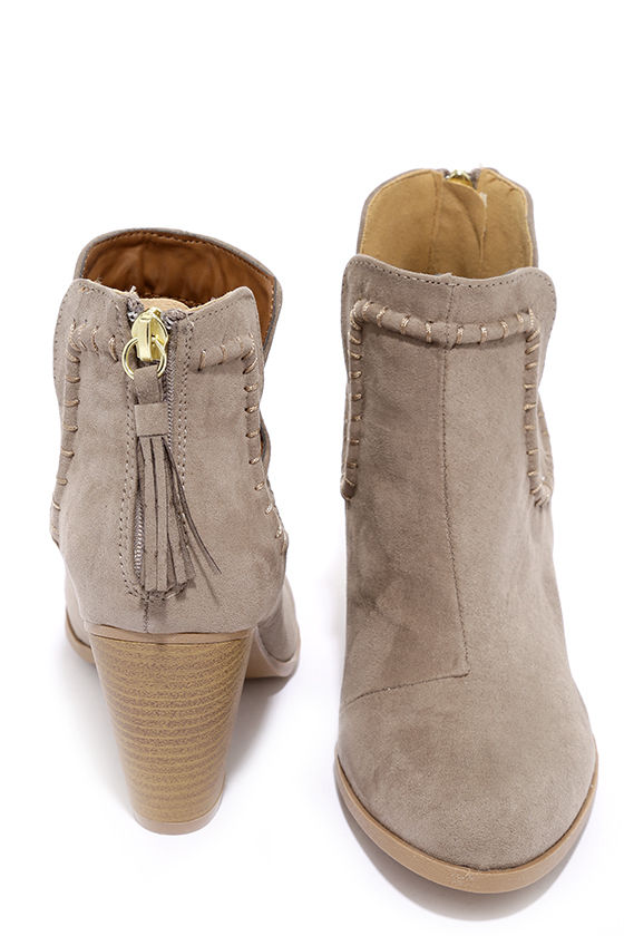 Cute Taupe Booties - Notched Booties - Tassel Boots - $33.00