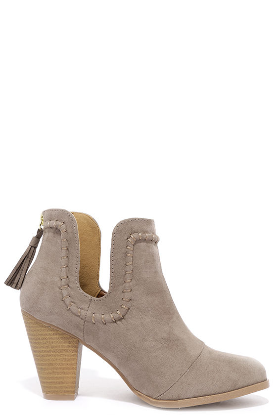 womens ankle booties taupe