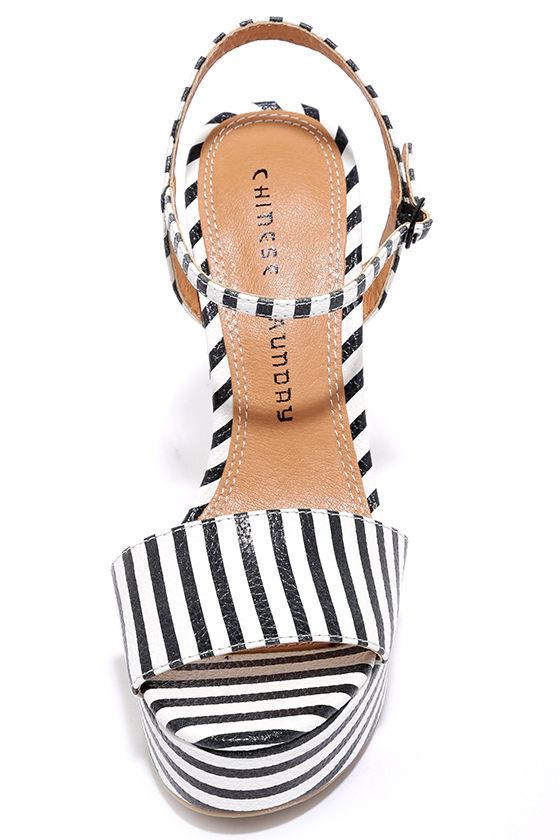 Black and White Heels - Striped Heels - Platform Sandals - $69.00