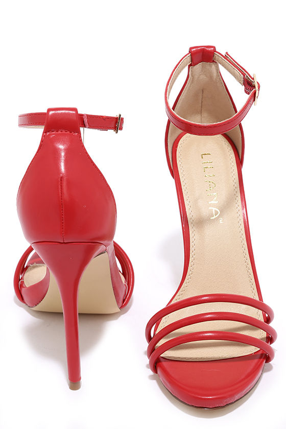 Red Single Sole Heels - Ankle Strap Heels - High Heel Sandals - $34.00