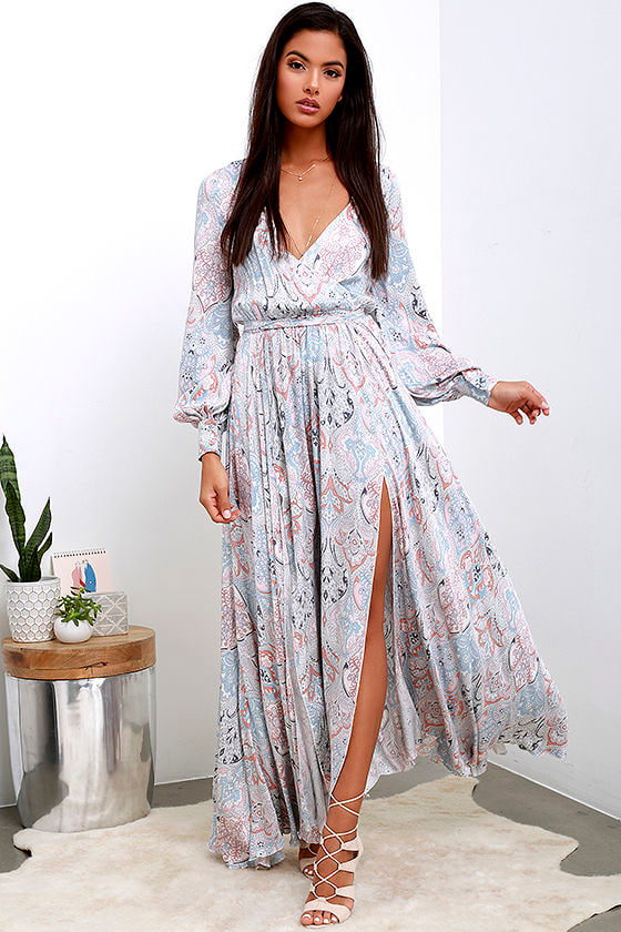 Boho Floral Print Dress - Maxi Dress - Long Sleeve Dress - $132.00