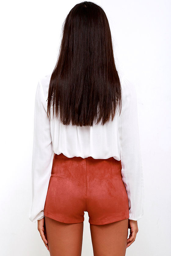 red suede shorts