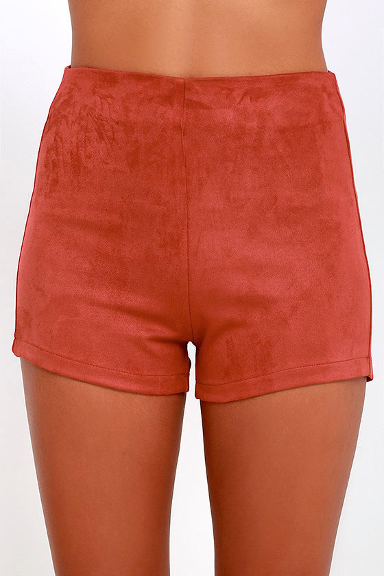 Rust Red Shorts - Suede Shorts - High-Waisted Shorts - $31.00