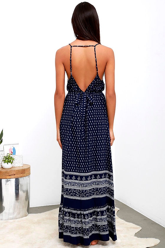Navy Blue Dress - Paisley Print Dress - Maxi Dress - $49.00