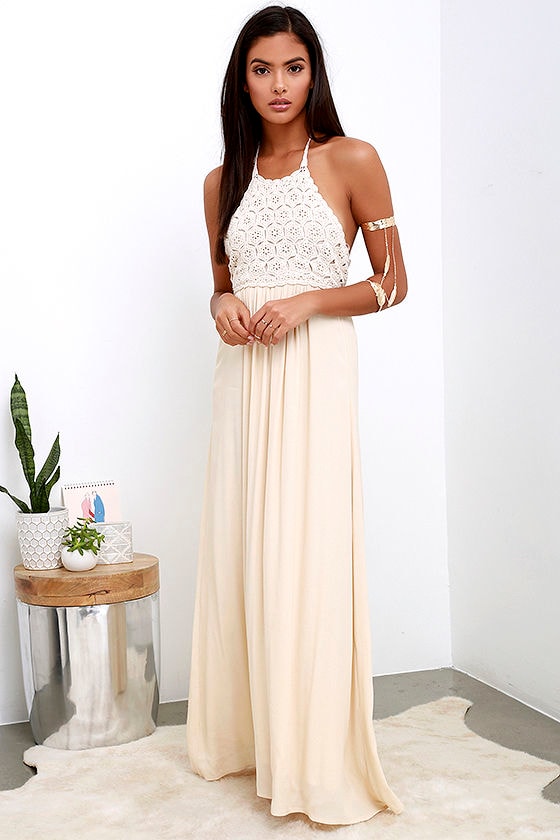 Crochet Dress - Maxi Dress - Beige Dress - Backless Dress - $68.00