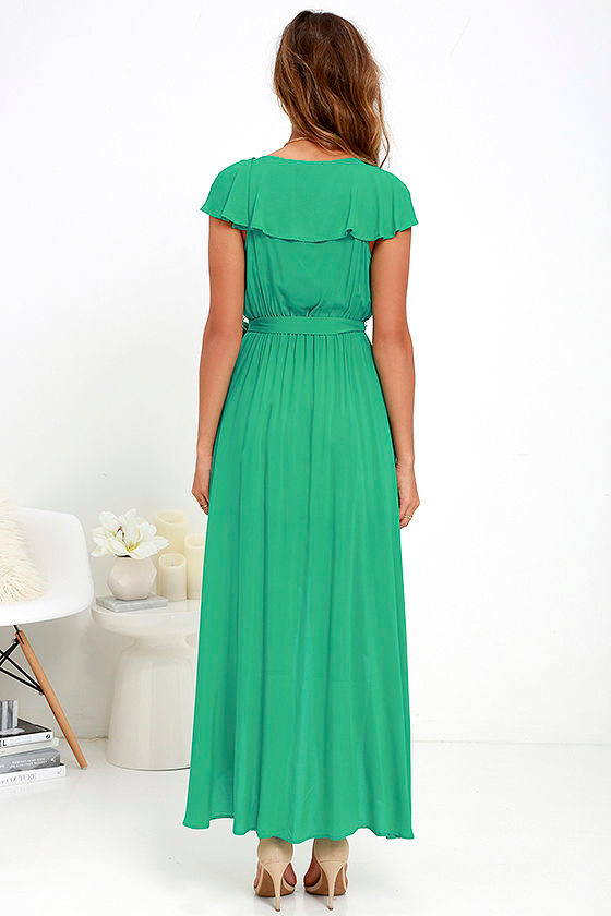 Pretty Green Dress HighLow Dress Ruffle Dress Wrap Dress 48.00