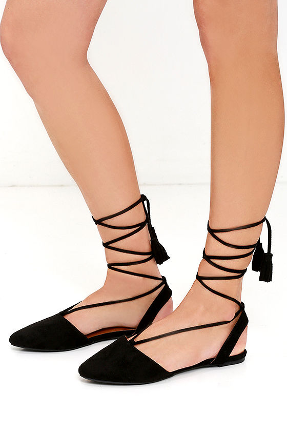 black suede lace up flats