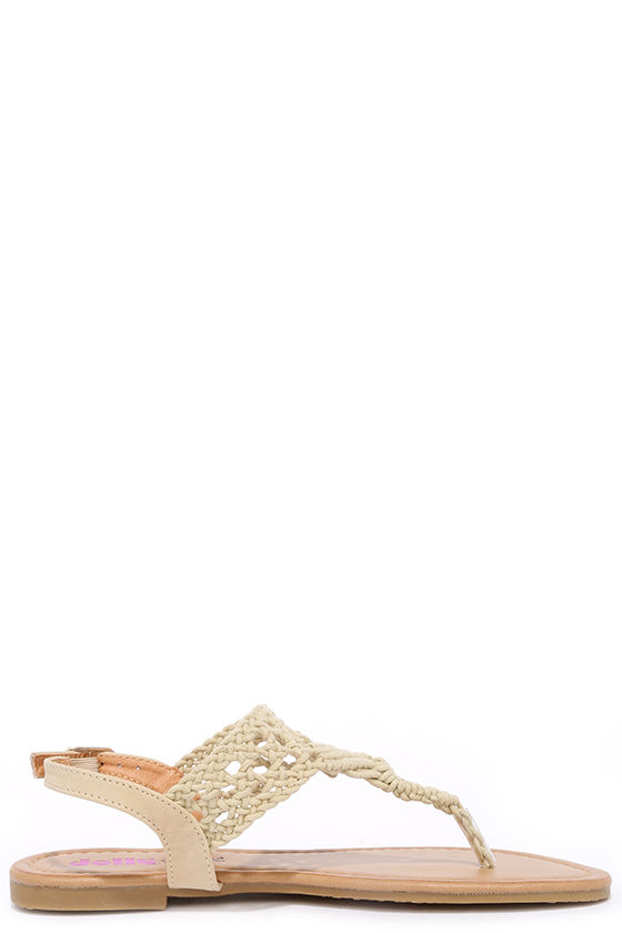 Cute Beige Sandals - Crochet Sandals - Thong Sandals - $18.00