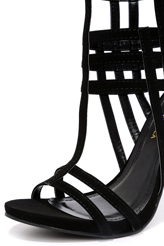 Caged Heels - Black Heels - Nubuck Heels - $42.00