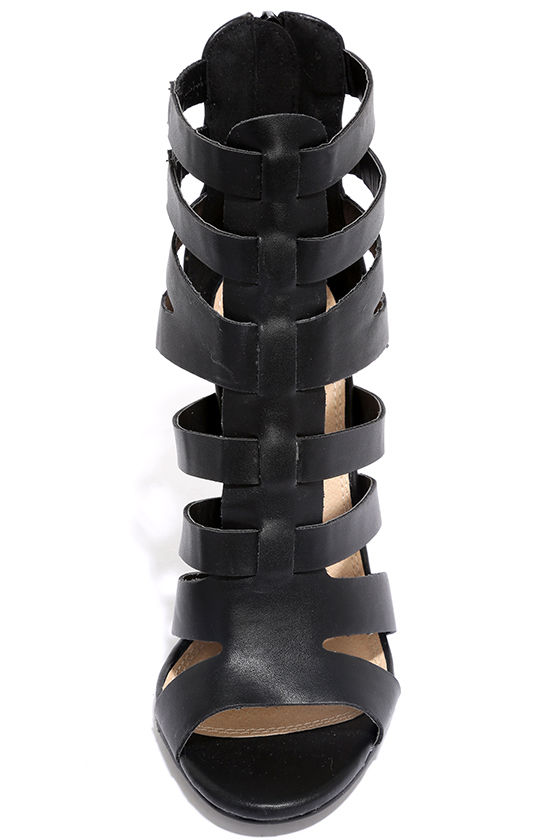 Sexy Black Heels - Caged Heels - Vegan Leather Heels - $38.00