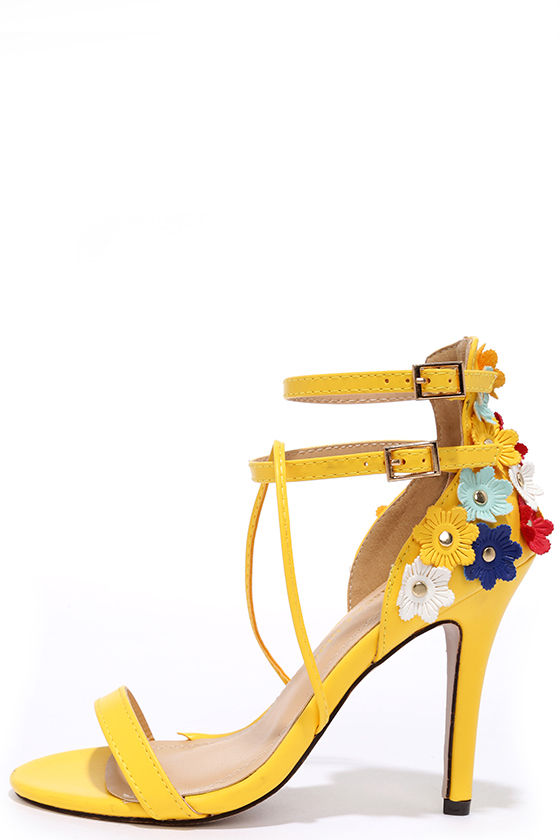 yellow chunky heel sandals