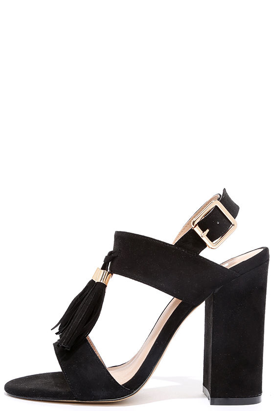 black high heels with tassels