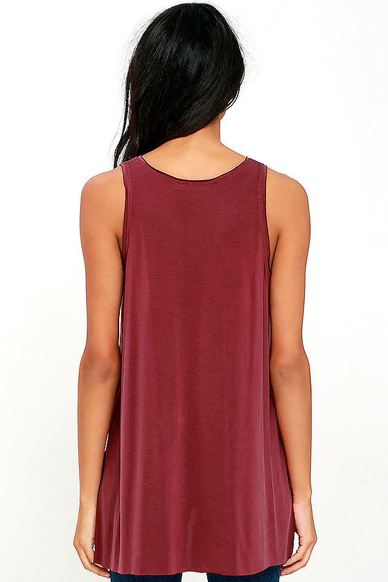 Cool Washed Wine Red Top Tank Top Sleeveless Top 38.00