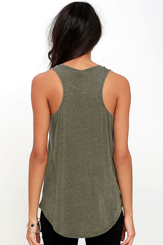 The Racer Tank Washed Olive Green Top Tank Top 32.00