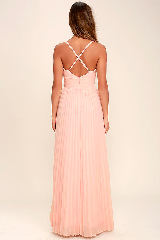 Stunning Peach Dress - Pleated Maxi Dress - Peach Gown - $78.00