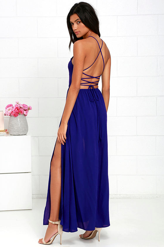 Sexy Royal Blue Maxi Dress - Lace-Up Maxi Dress - $59.00