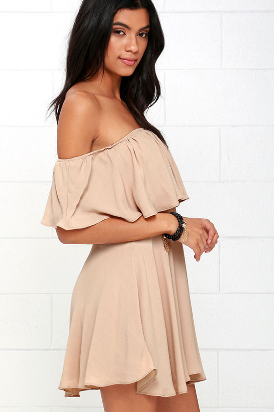 Off Shoulder Beige Otis Off-Shoulder Long Sleeve Maxi Viscose Knit