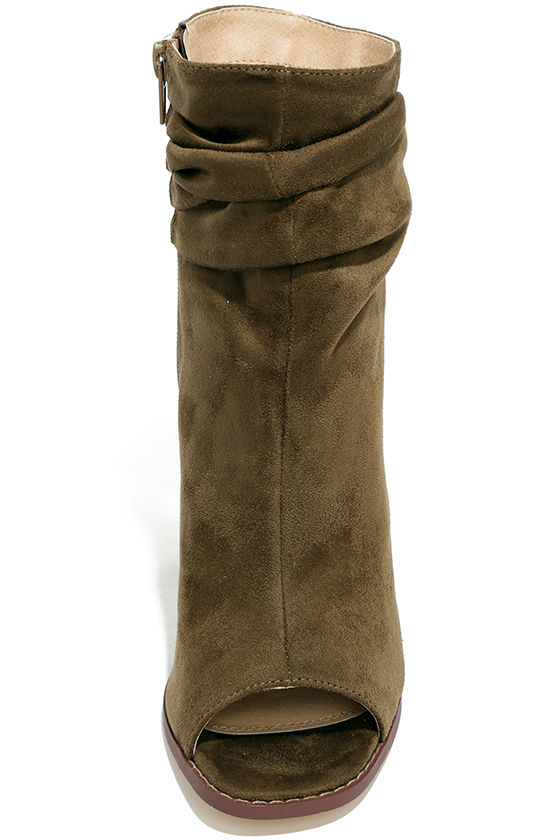 olive green peep toe thigh high boots