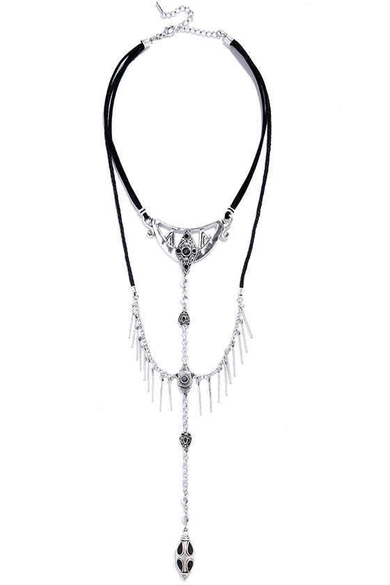 Boho Necklace - Silver Necklace - Engraved Necklace - $25.00