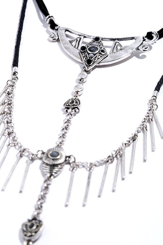 Boho Necklace - Silver Necklace - Engraved Necklace - $25.00
