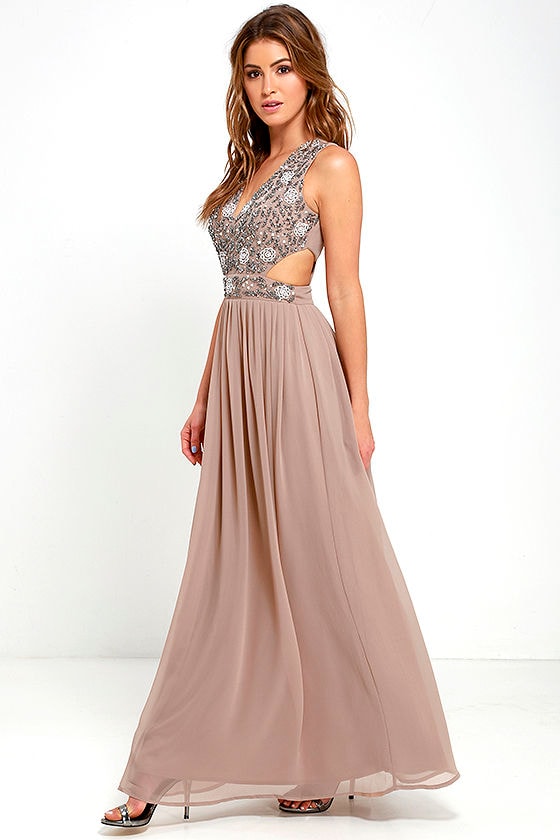 TFNC Lace & Beads Vera - Taupe Gown - Sequin Gown - $168.00