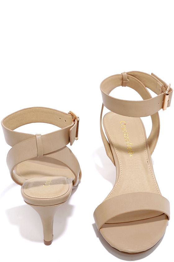 Cute Beige Heels - Kitten Heels - Ankle Strap Heels - $21.00