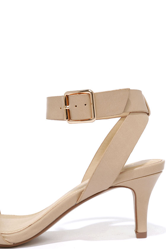 Cute Beige Heels - Kitten Heels - Ankle Strap Heels - $21.00