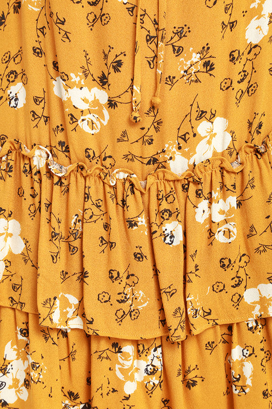Cute Golden Yellow Dress - Floral Print Dress - Sundress - $49.00