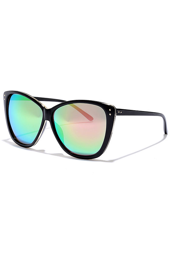 Mirrored Sunglasses Black and Green Sunglasses 19.00