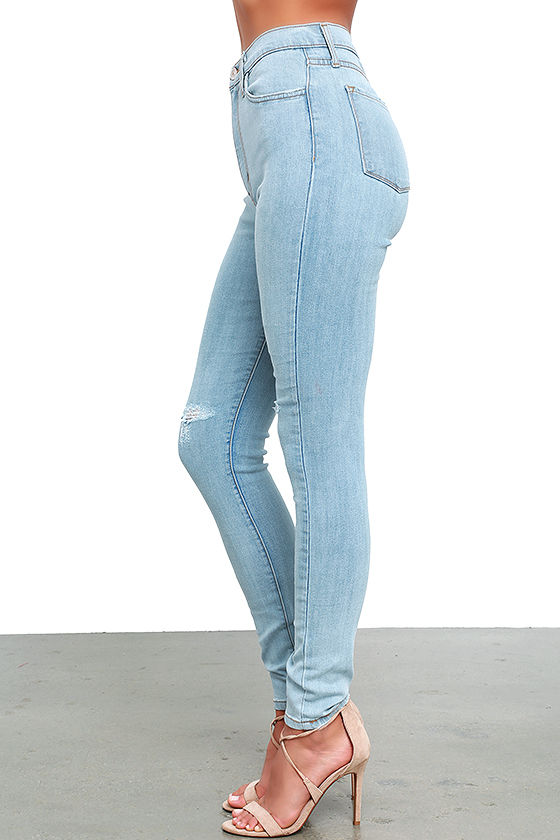 distressed light ultra high waisted slim fit jeans