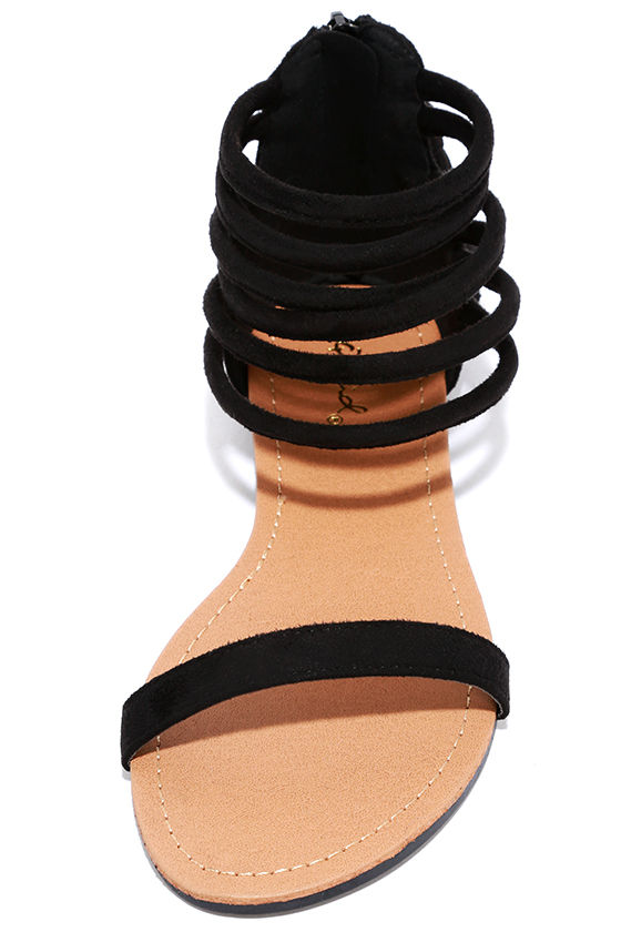 black suede flats with ankle strap