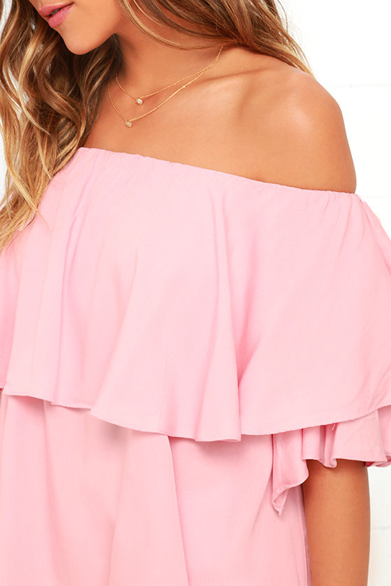 Boho Blush Pink Top Off The Shoulder Top Woven Top 4400