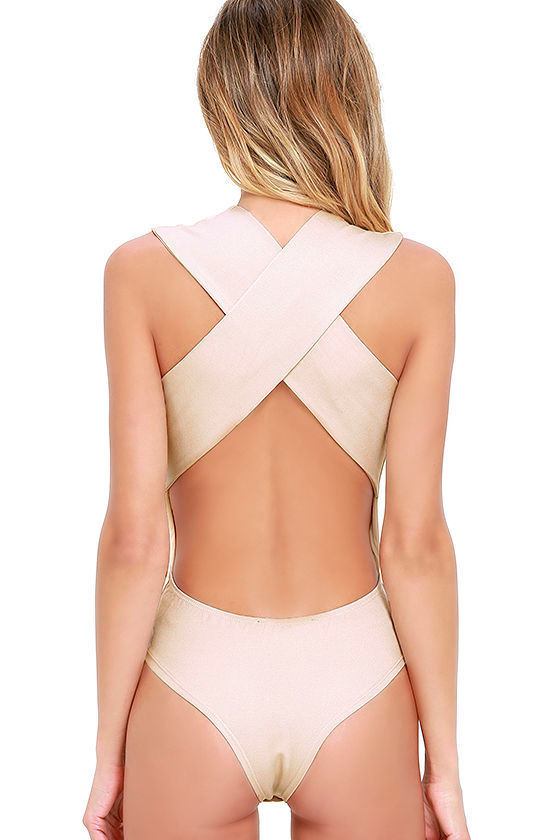 Sexy Beige Bodysuit Sleeveless Bodysuit Beige OnePiece 36.00