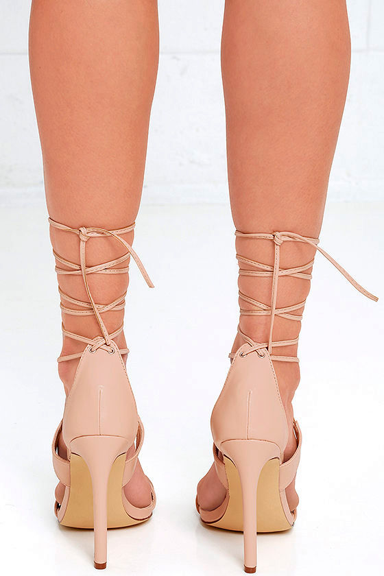 nude laceup heels