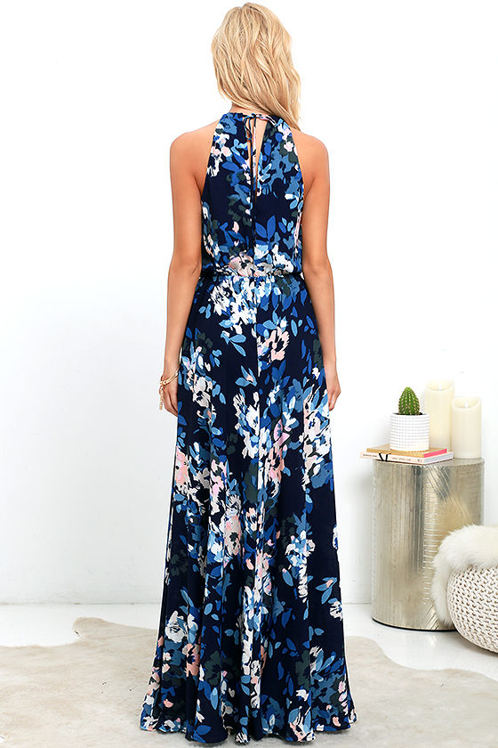 Lovely Navy Blue Dress - Print Dress - Maxi Dress - $106.00