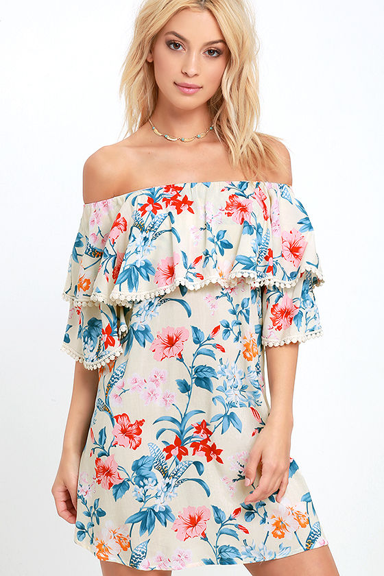Online floral print off the shoulder dress quick shipping maxi