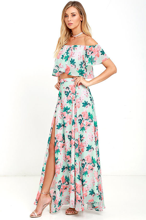 Floral Print TwoPiece Dress TwoPiece Maxi Dress Mint TwoPiece Dress 124.00