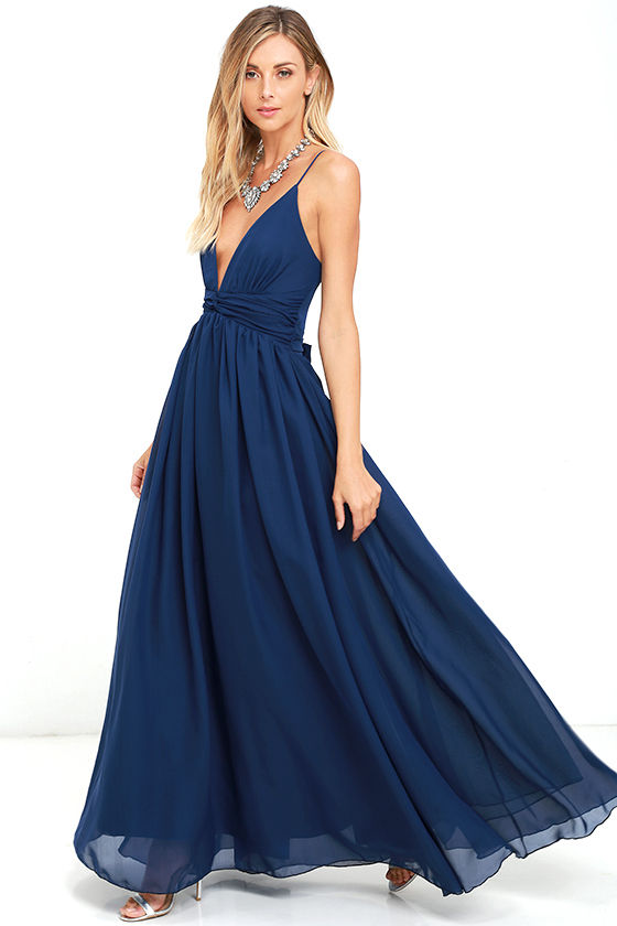 Lovely Navy Blue Dress - Maxi Dress - Bridesmaid Dress - Formal Dress ...