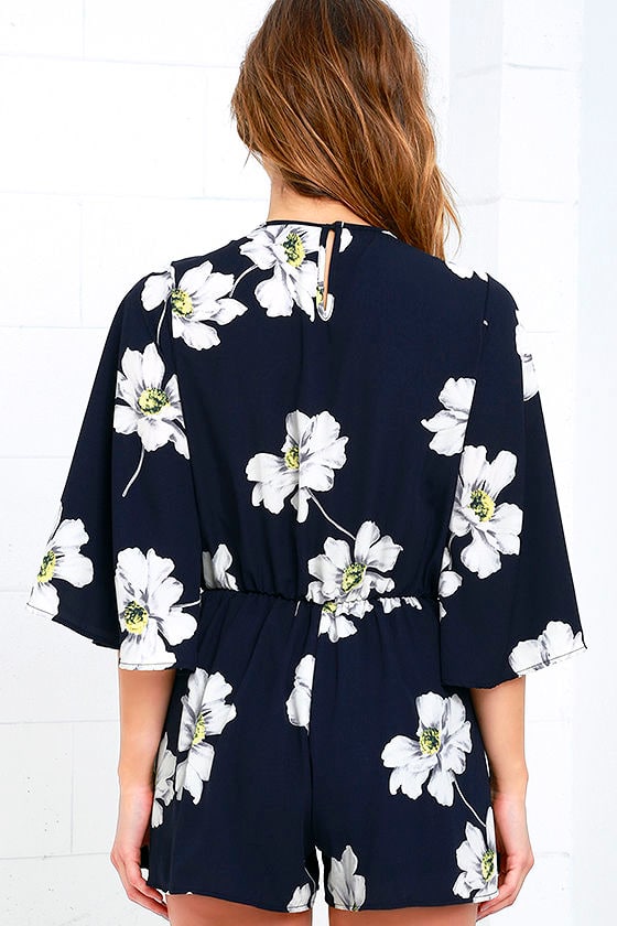 Button Up Floral Print Romper with Tie Waist - EB Luxe