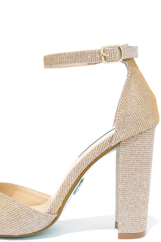 short gold glitter heels
