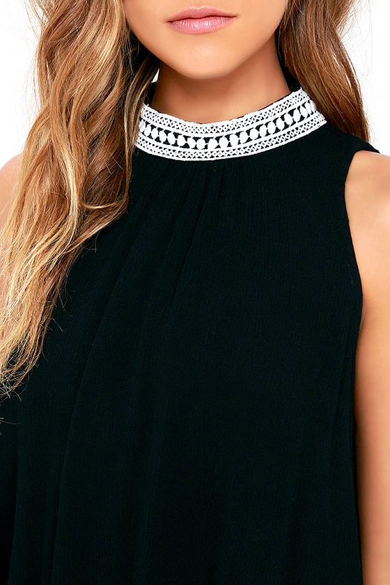 Cute Black Top Sleeveless Top Embroidered Top 52.00