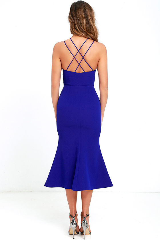 Royal Blue Dress - Midi Dress - Trumpet Dress - $165.00