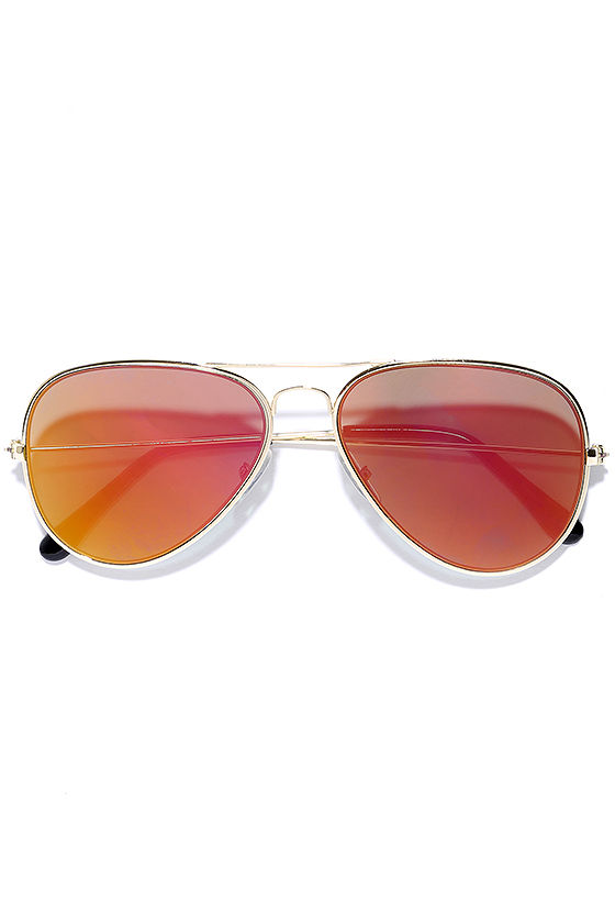 Cool and Reflected Gold and Red Mirrored Aviator Sunglasses