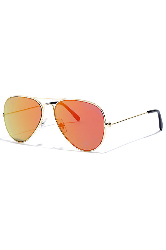 Cool and Reflected Gold and Red Mirrored Aviator Sunglasses
