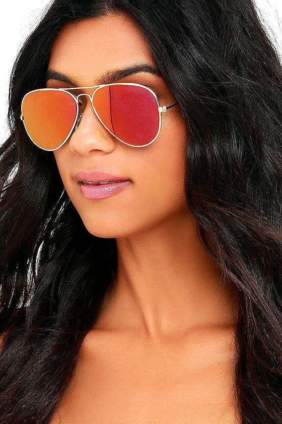 Cool and Reflected Gold and Red Mirrored Aviator Sunglasses