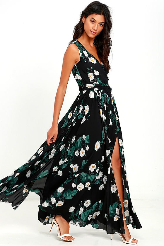 Lovely Black Dress Floral Print Dress Maxi Dress 149.00